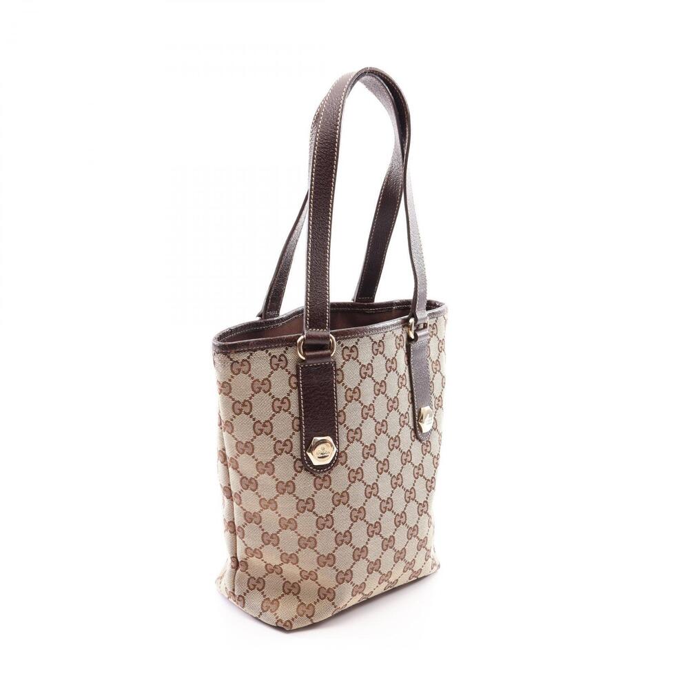 Gucci Tote Brown Canvas Bag GG Beige Leather Brown Tan